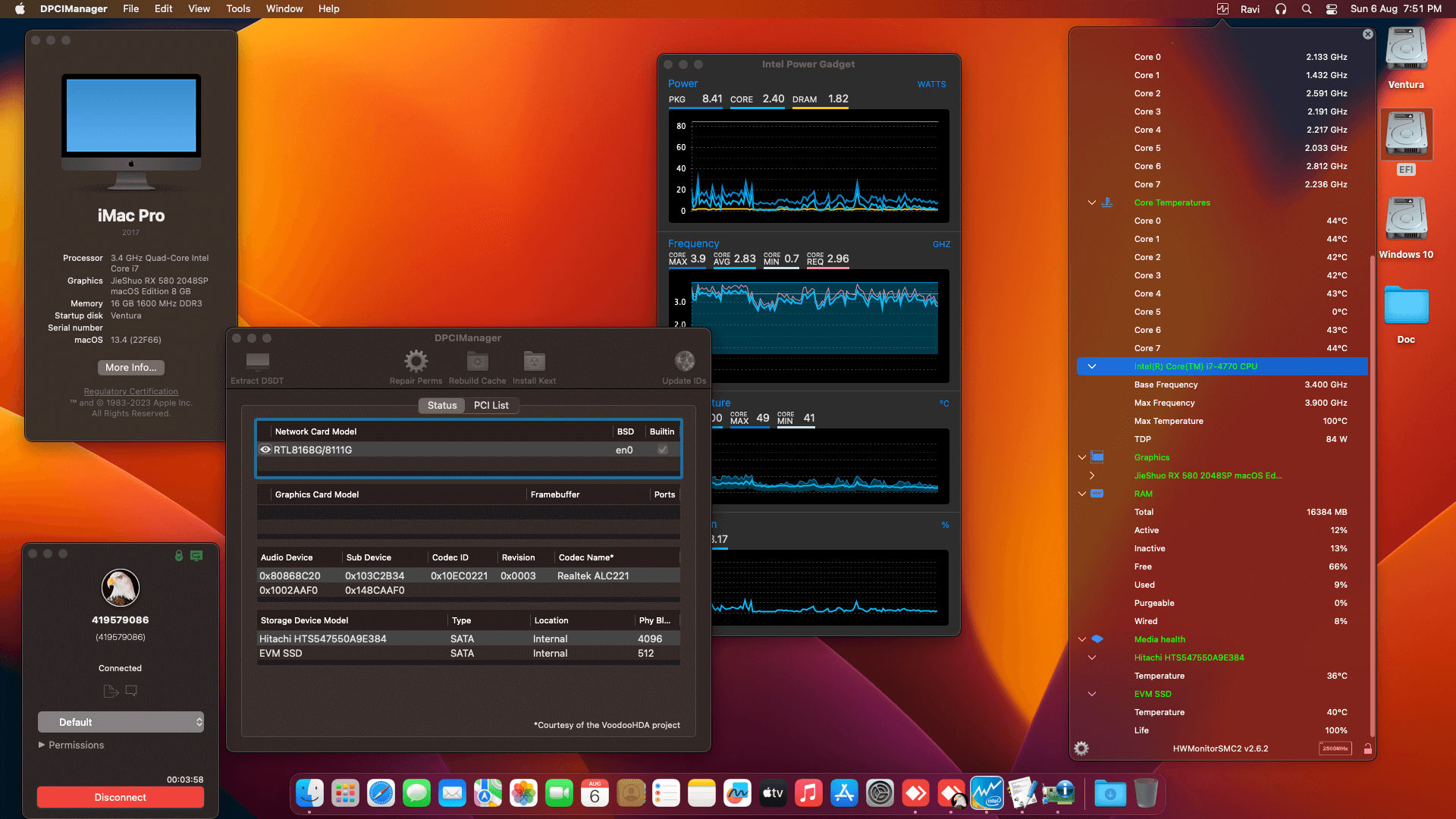 Success Hackintosh macOS Ventura 13.4 Build 22F66 in HP Desktop 280 G1 Microtower